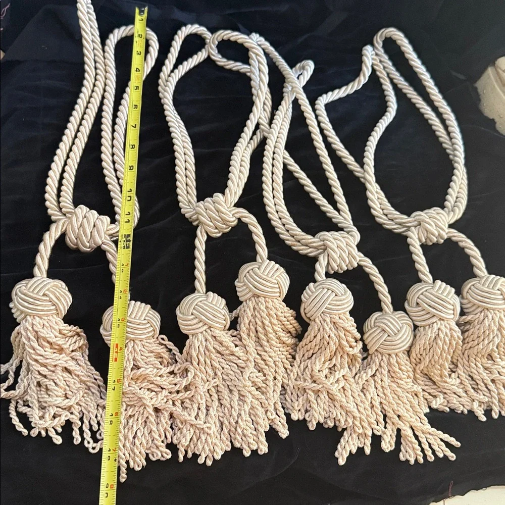Elegant Cream Rope Tassels Rayon Curtain Drapery Tie Backs 4 Total ivory color